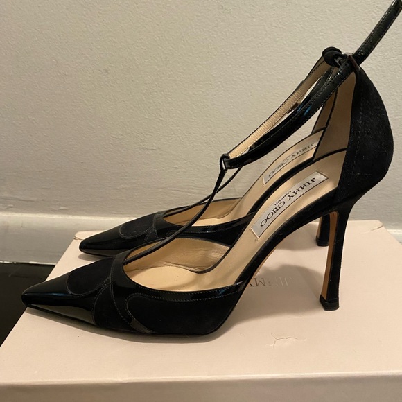 Jimmy Choo 38.5 Black patent leather/Suede Ankle Strap Heel - Picture 2 of 6